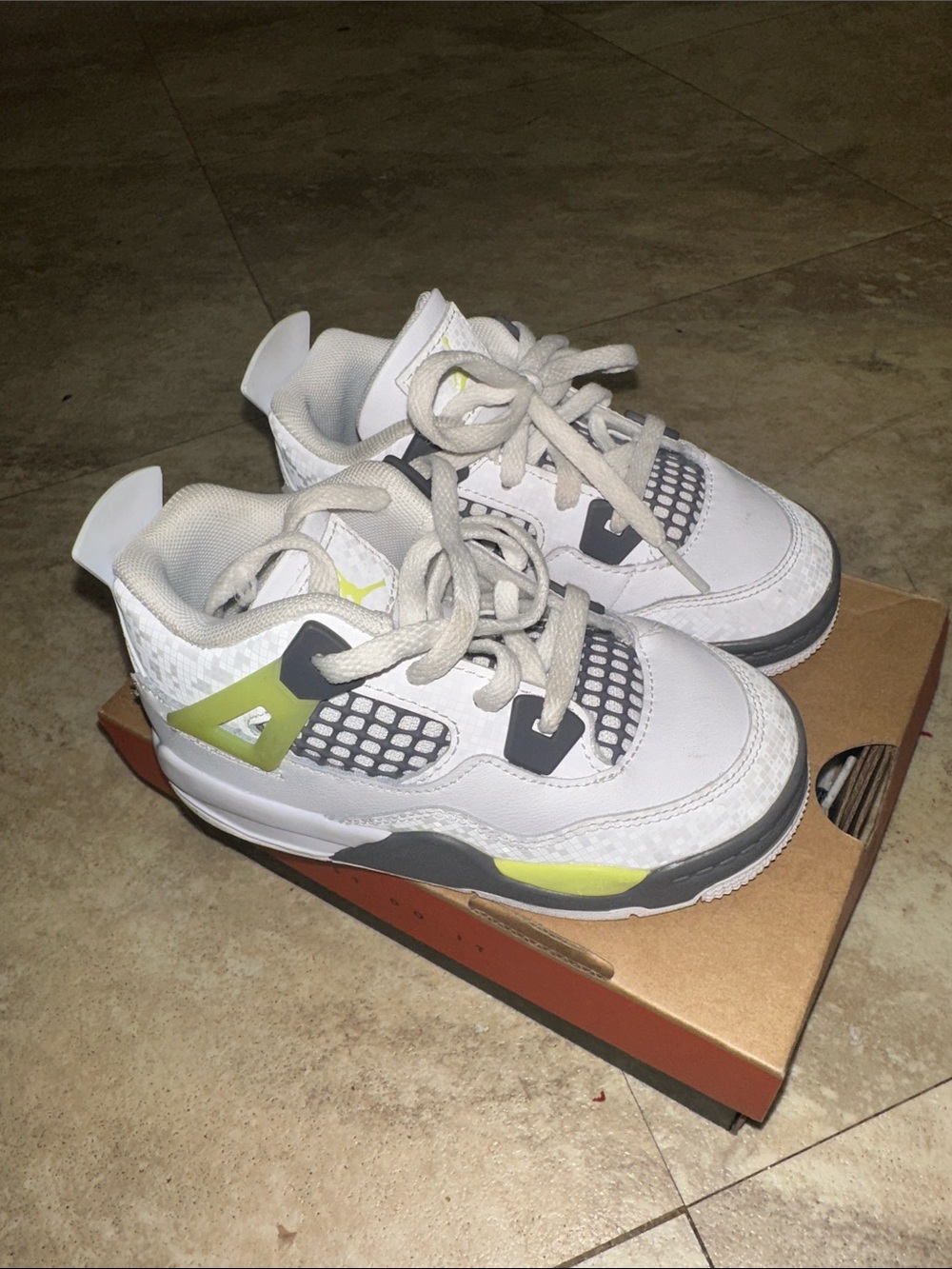 Jordan Kids White and Neon Yellow-Grey Sneakers
